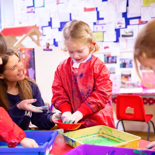 children finger painting