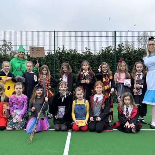students and teachers dressed up for world book day