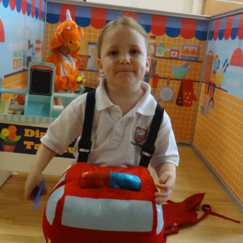 student dressed as a bus