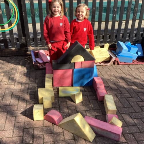 students building with big blocks